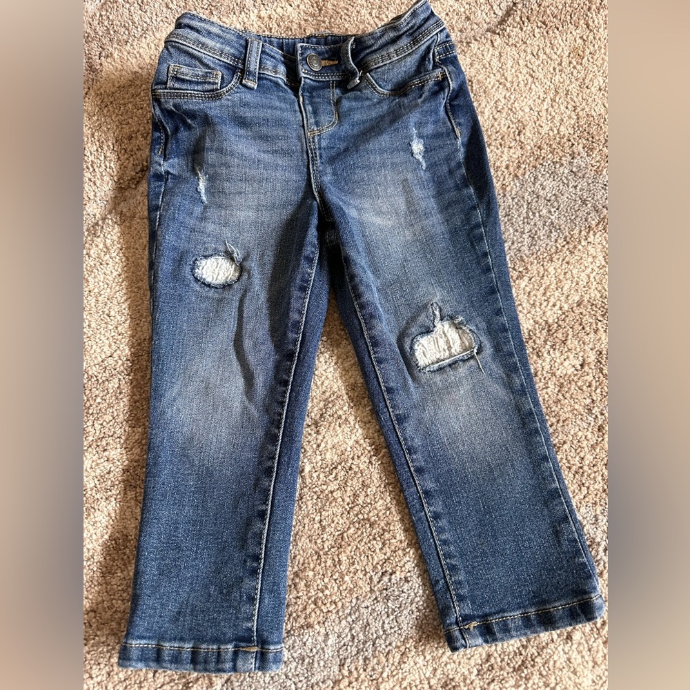 Toddler Girls’ Lace Patch Jeans. 3t Adjustable Waist.